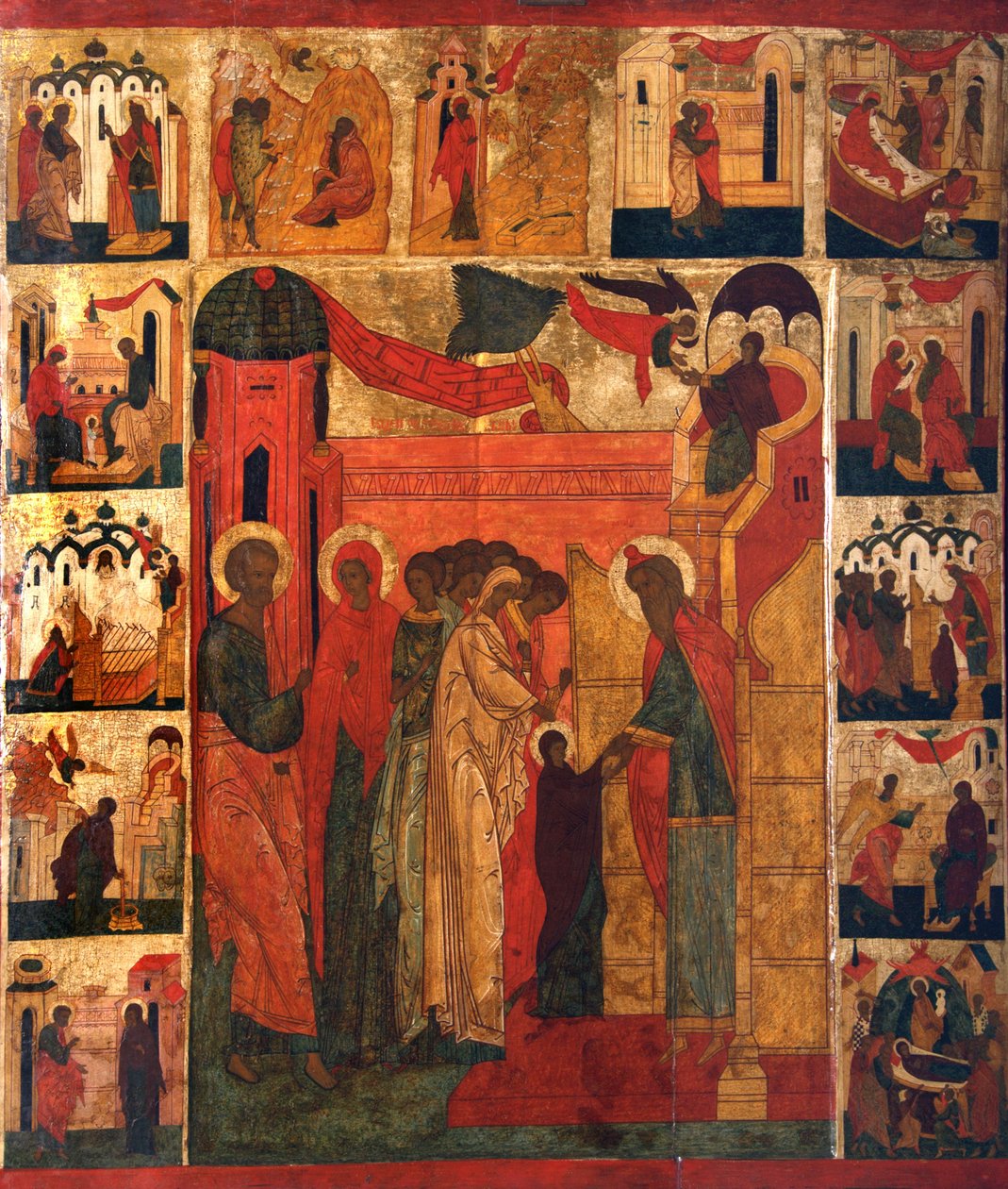 Den allra heligaste Theotokos inträde i templet, 1500-talet. av Russian icon.