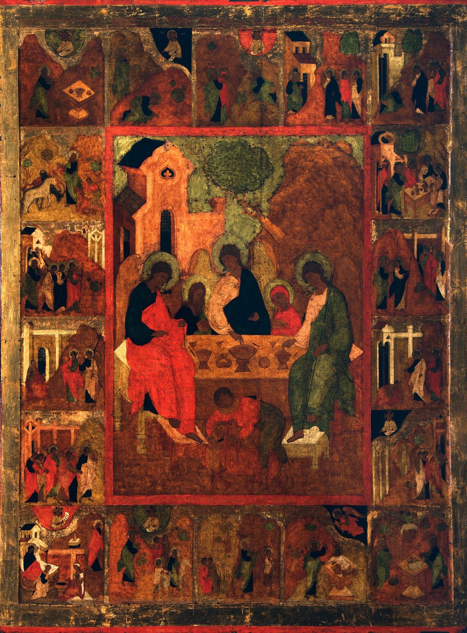 The Hospitality of Abraham Old Testament Trinity, slutet av 1500-talet. av Russian icon.