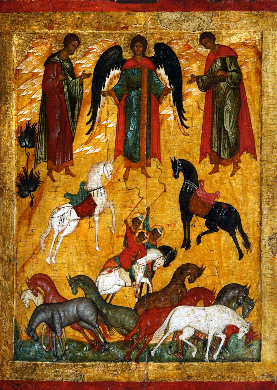 Miraklet av Florus och Laurus, tidigt 1500-tal. av Russian icon.