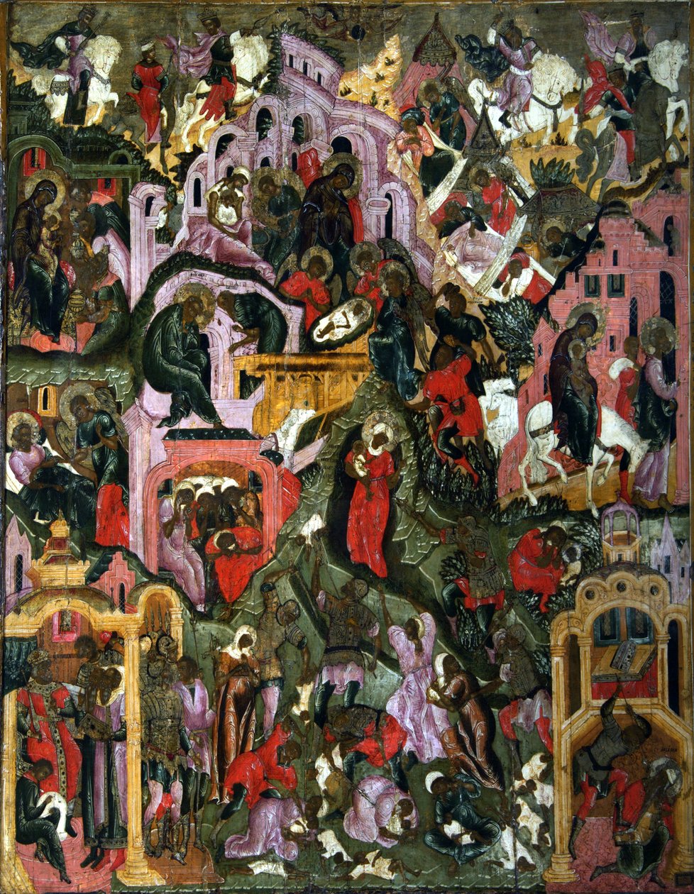 Kristi födelse Den heliga natten, andra hälften av 1600-talet. av Russian icon.