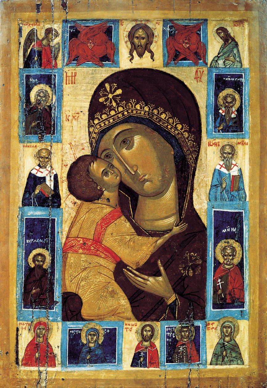 Jungfrun Eleusa med utvalda heliga, tidigt 1500-tal. av Russian icon.