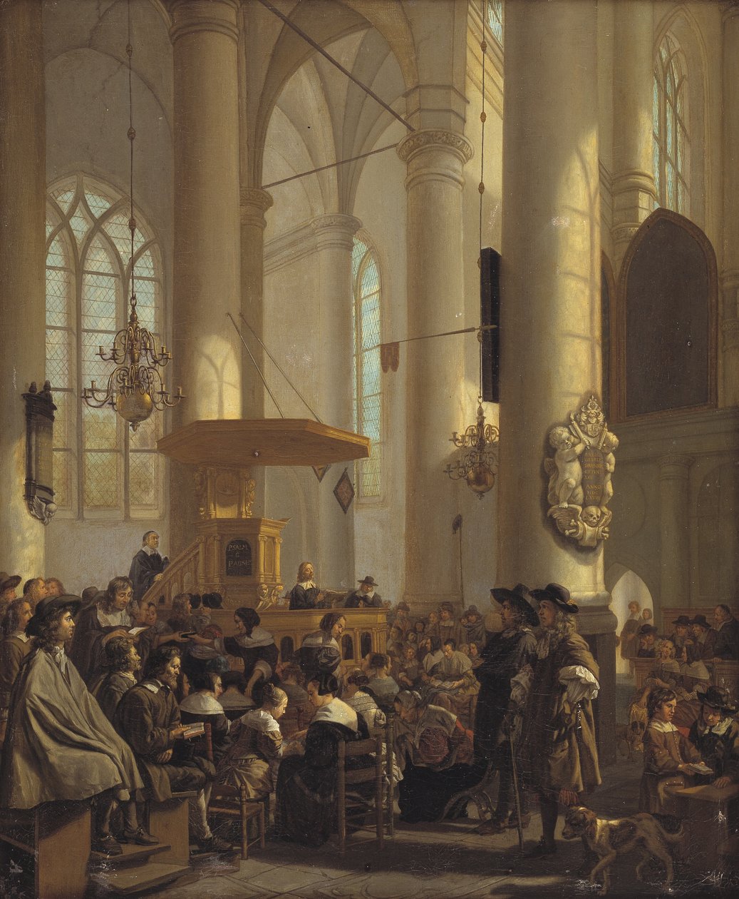 Interiör av en holländsk kyrka av Rutger van Langevelt