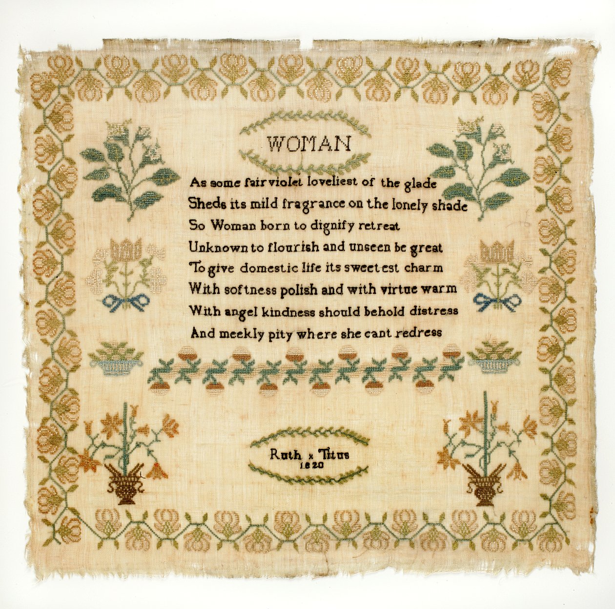 Versmönster, 1820 (siden på linne) av Ruth Titus