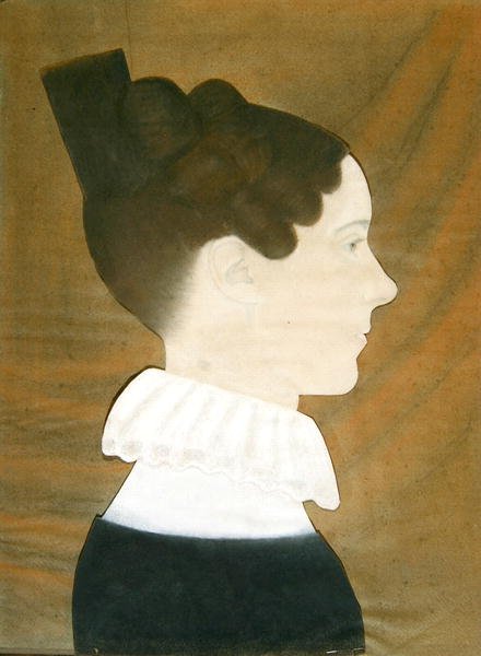 Porträtt av Mary Davis Denny (pastell, kol och färgat papper collage på blått vävt papper) av Ruth Henshaw Bascom