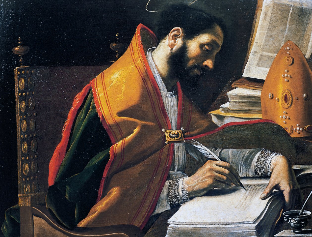 Saint Ambrose, målning av Rutilio Manetti (1571-1639), olja på duk, 67x89 cm, Italien av Rutilio Manetti