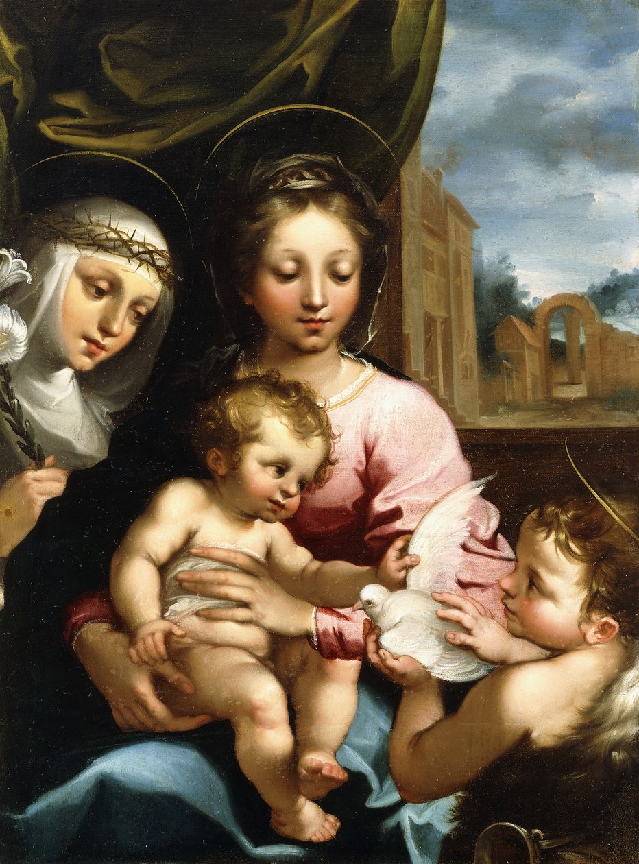 Madonnan och barnet med spädbarnet Johannes döparen och den heliga Katarina av Siena, ca 1597-1612 av Rutilio Manetti