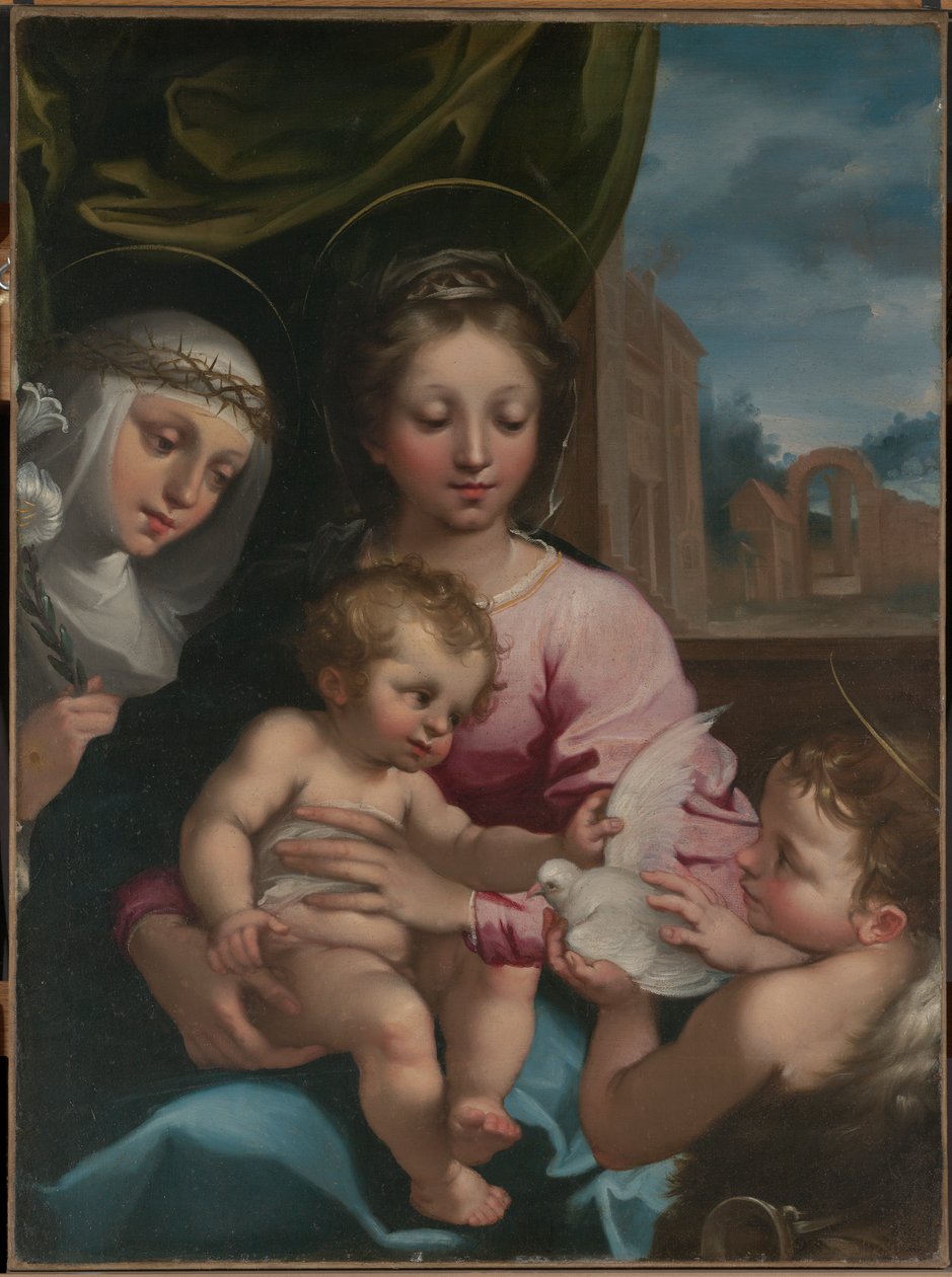 Jungfru och barn med den unge Sankt Johannes Döparen och Sankta Katarina av Siena av Rutilio Manetti