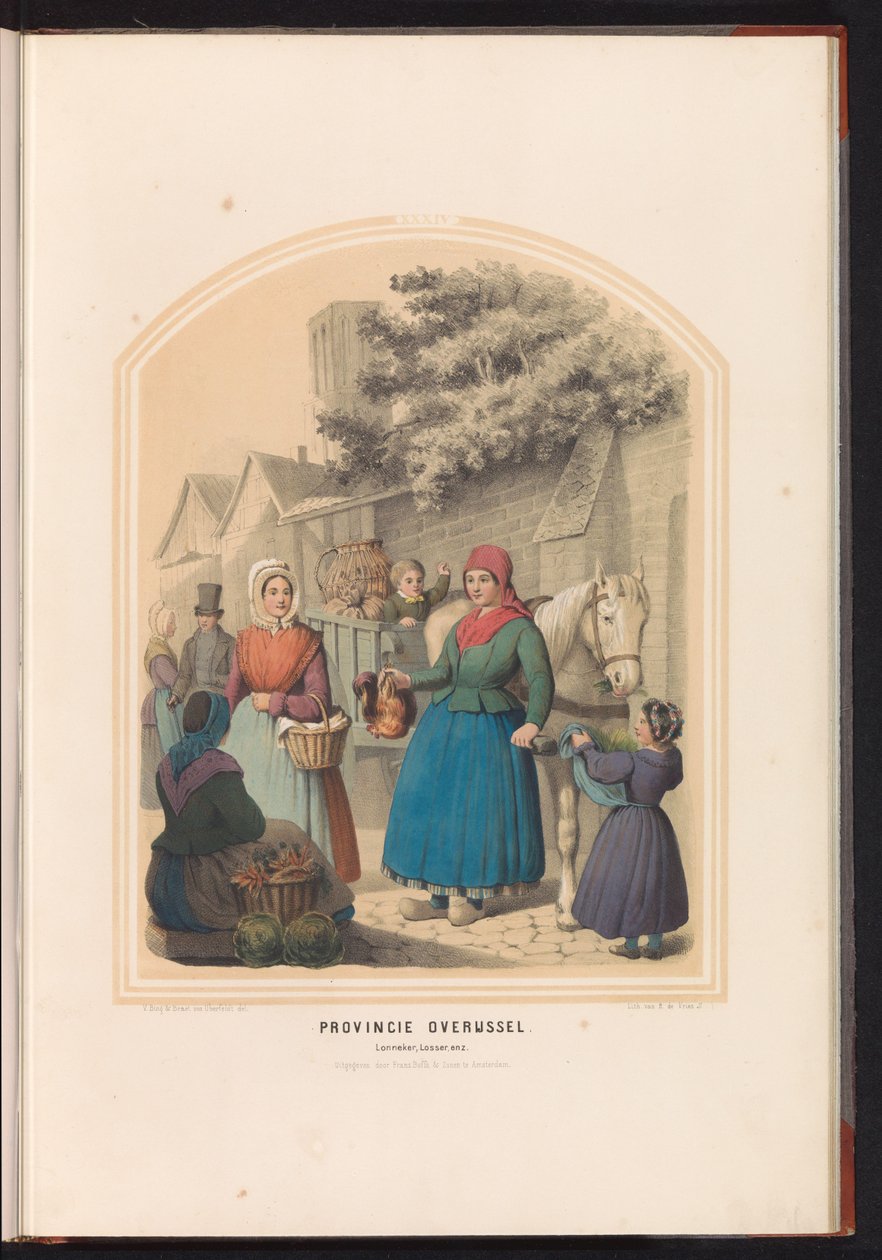 Traditionella dräkter av Lonneker och Losser i Overijssel, 1857 Provinsen Overijssel. Lonneker, Losser, etc. / XXXIV (titel på objekt) av Ruurt de Vries