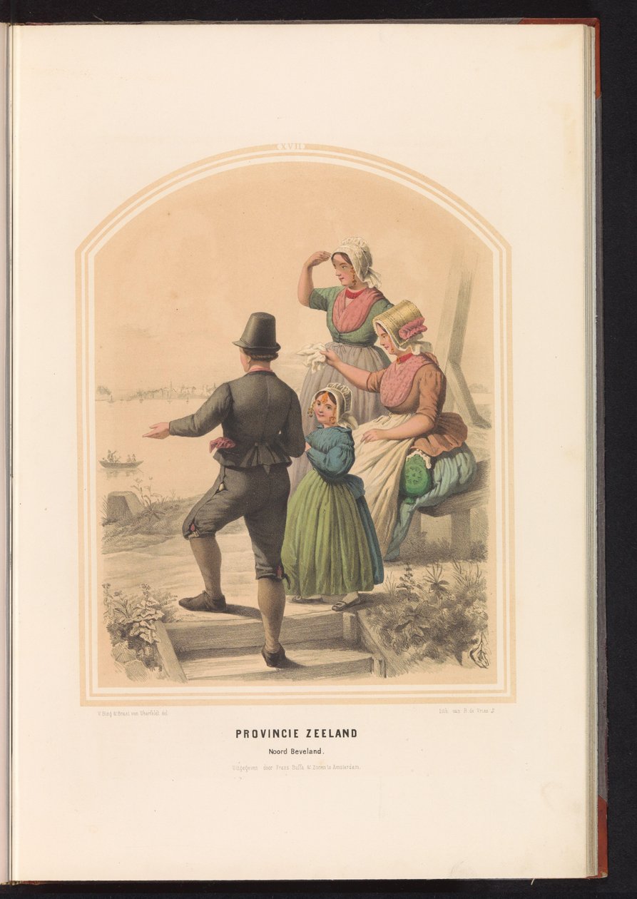 Traditionell dräkt från Noord-Beveland i Zeeland, 1857 Provinsen Zeeland. North Beveland / XVII (titel på objekt) av Ruurt de Vries