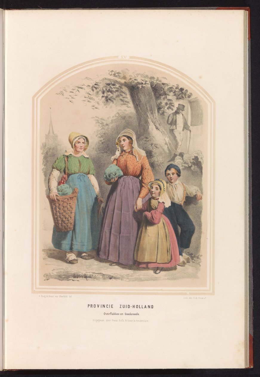 Traditionella dräkter av Overflakkee och Goedereede i Sydholland, 1857 Provinsen Sydholland Overflakkee och Goedereede / XV (titel på objekt) av Ruurt de Vries