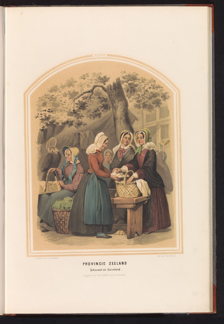 Traditionell dräkt av Schouwen och Duiveland i Zeeland, 1857 Provinsen Zeeland. Schouwen en Duiveland / XXVII (titel på objekt) av Ruurt de Vries