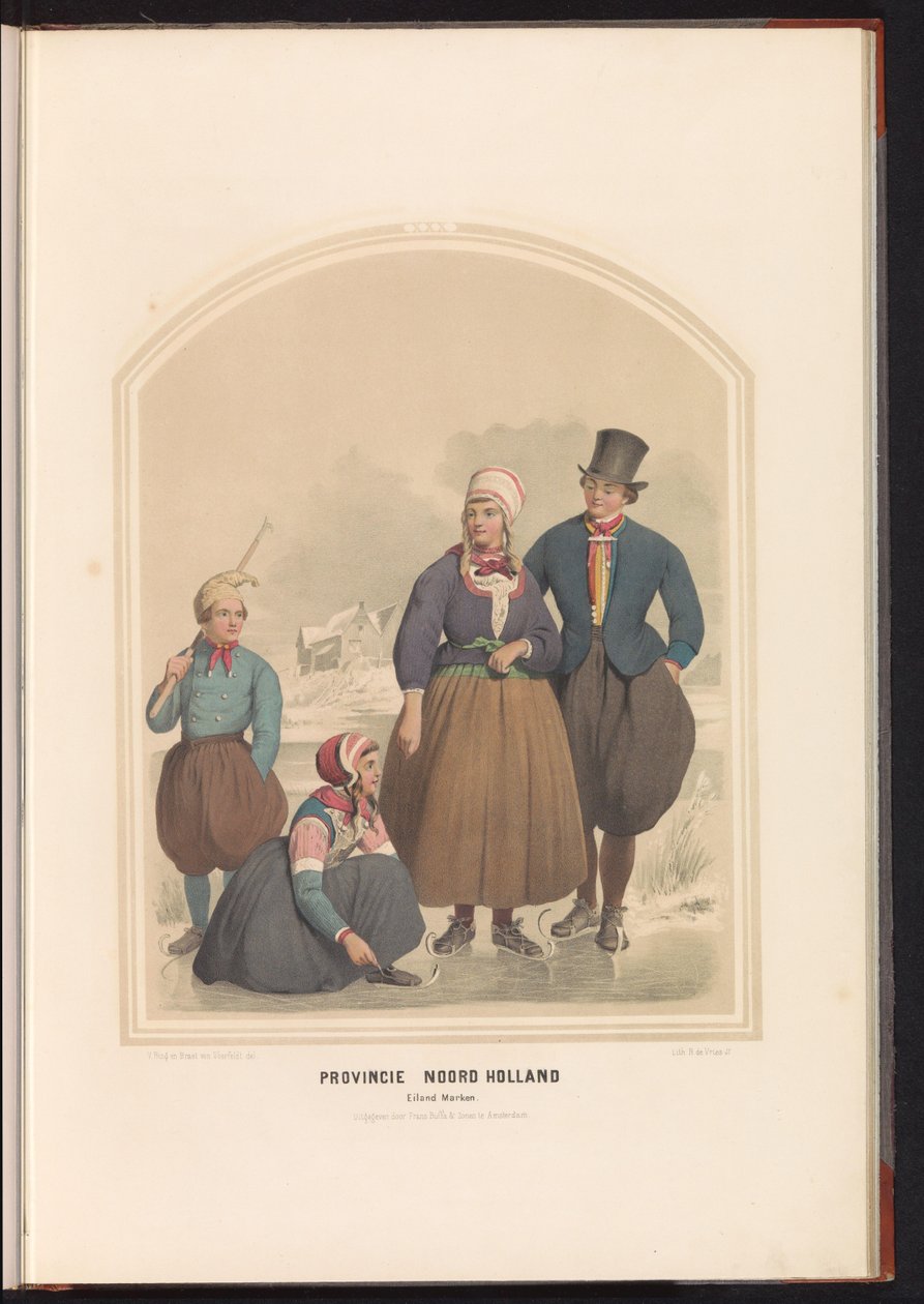 Traditionell dräkt på ön Marken i norra Holland, 1857 Provinsen norra Holland. Ön Marken / XXX (titel på objekt) av Ruurt de Vries