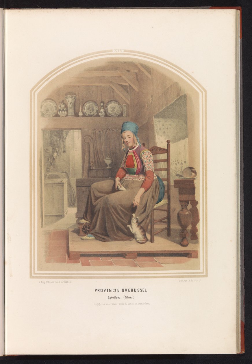 Traditionell dräkt från ön Schokland i Overijssel, 1857 Provinsen Overijssel Schokland (Eiland) / XIV (titel på objektet) av Ruurt de Vries