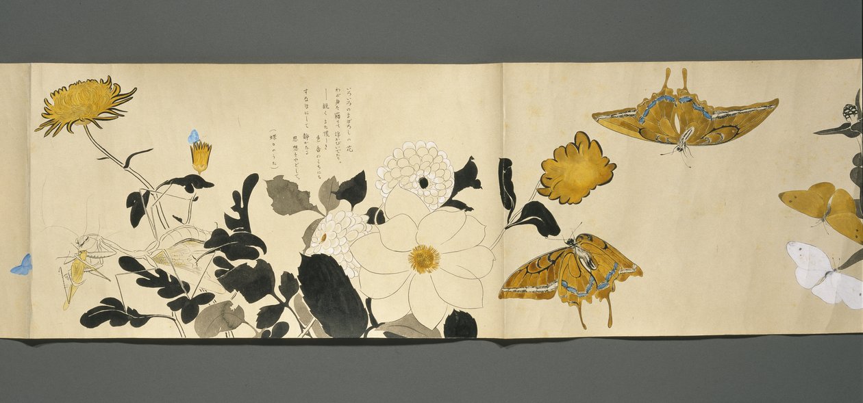 Wildlife Friends (Yasei no Tomo), Taisho Period, Taisho 7th Year, ca 1918 (bläck & wc på vävt papper dekorerat med glimmer) av Ryoka Kawakami