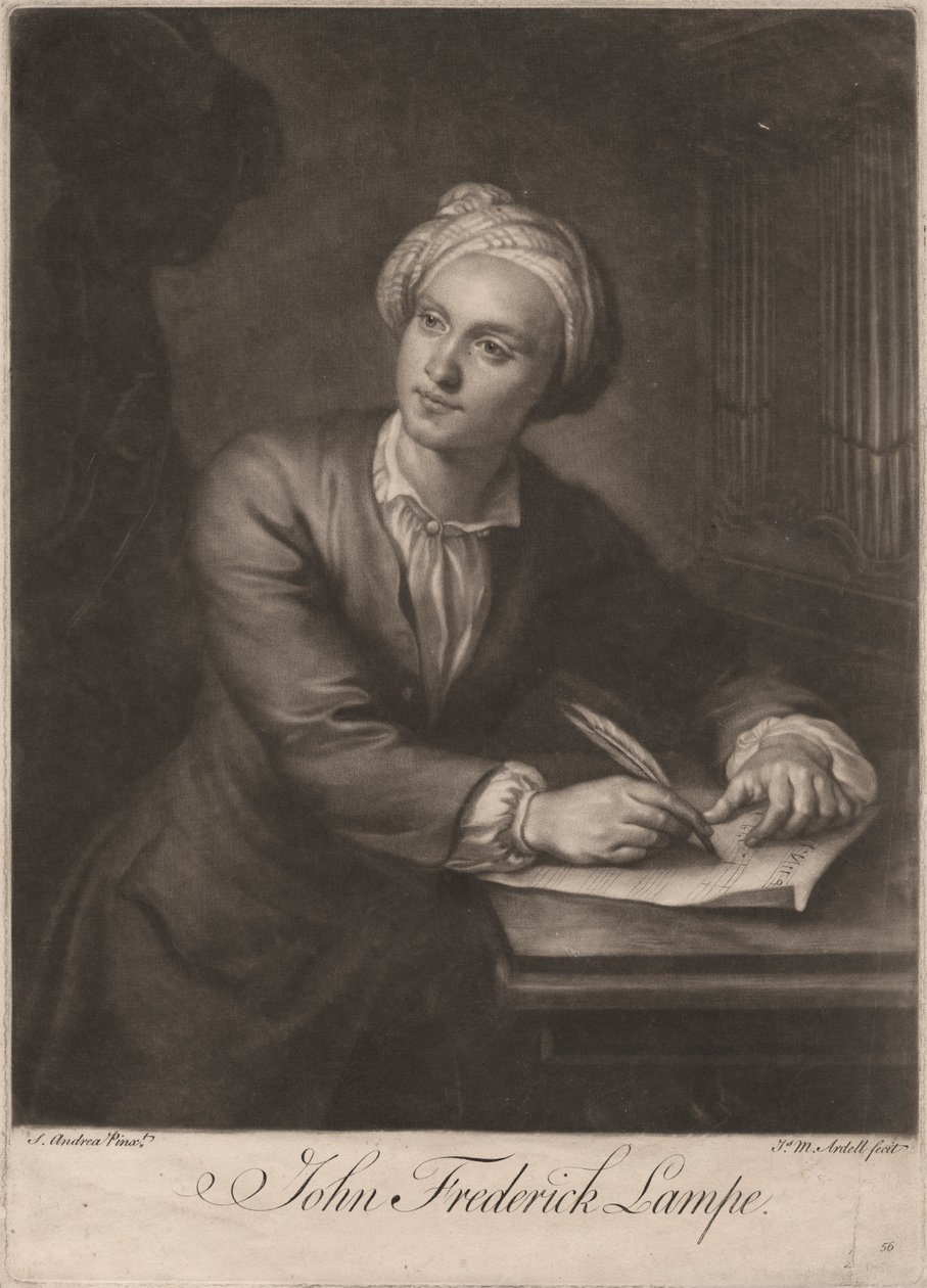 John Frederick Lampe, graverad av James McArdell (ca 1729-65), ca 1765 (mezzotint) av S. Andrea