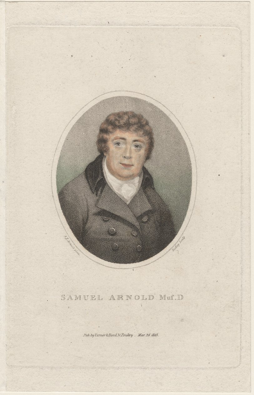 Samuel Arnold, graverad av William Ridley (1764-1838), 1803 (färgad stipplegravyr) av S. J. Arnold
