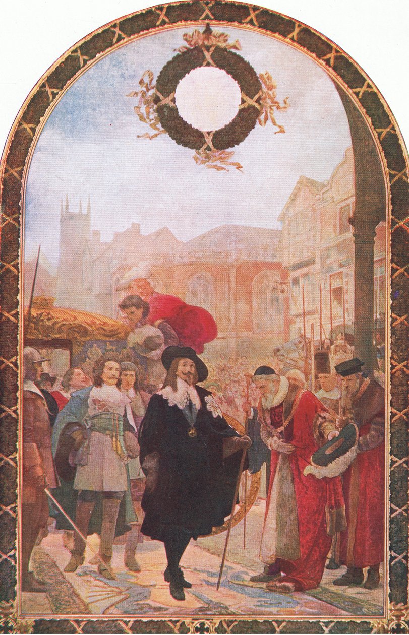Charles I kräver de fem medlemmarna i Guildhall 1641, illustration från The History of the British People publicerad av Waverley, ca 1940 av S. J. Soloman