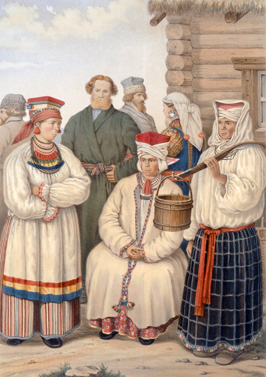 Vinterdräkt för en familj av framstående medborgare, distriktet Voronege, ca 1840-talet av S. Pavloff