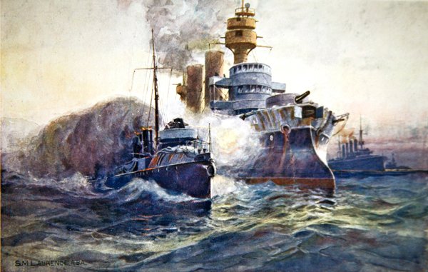 "Running the Blockade", illustration från veckotidningen "The Black and White". av S.M. R.B.A. (after) Laurence