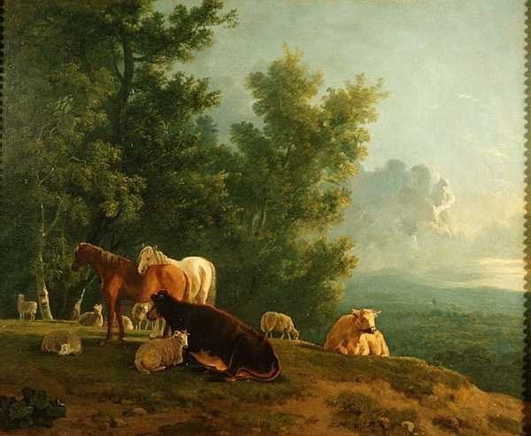 Hästar och kor i ett landskap av S. and Barrett G. Gilpin
