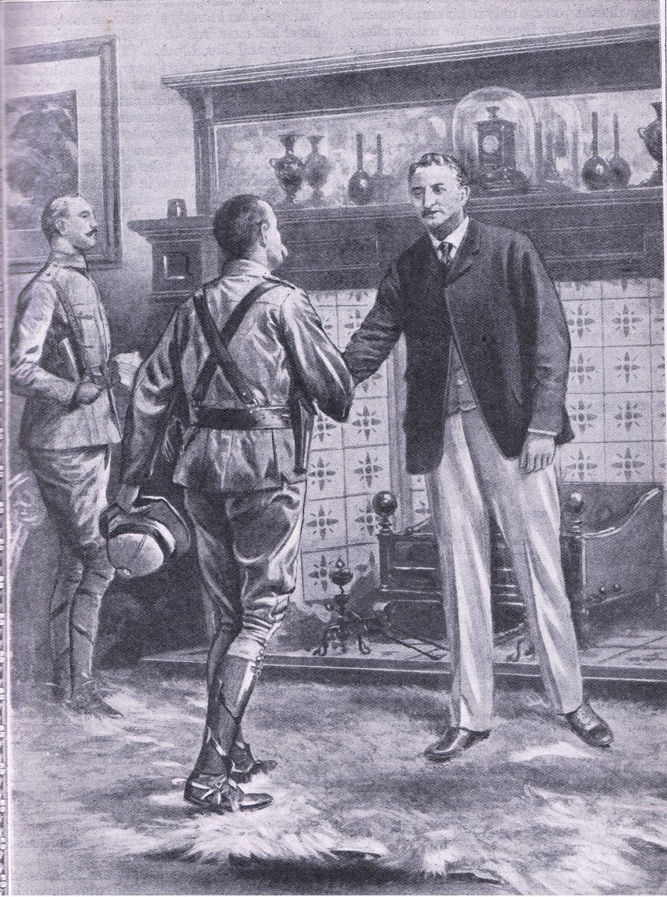 När Kimberley blev avlöst av French. General French och Cecil Rhodes, illustration från Cassells Romance of Famous Lives, ca 1940 av S. Begg