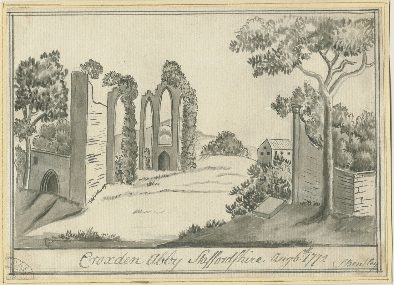 Croxden Abbey: sepiateckning, 6 augusti 1772 (teckning) av S Bentley