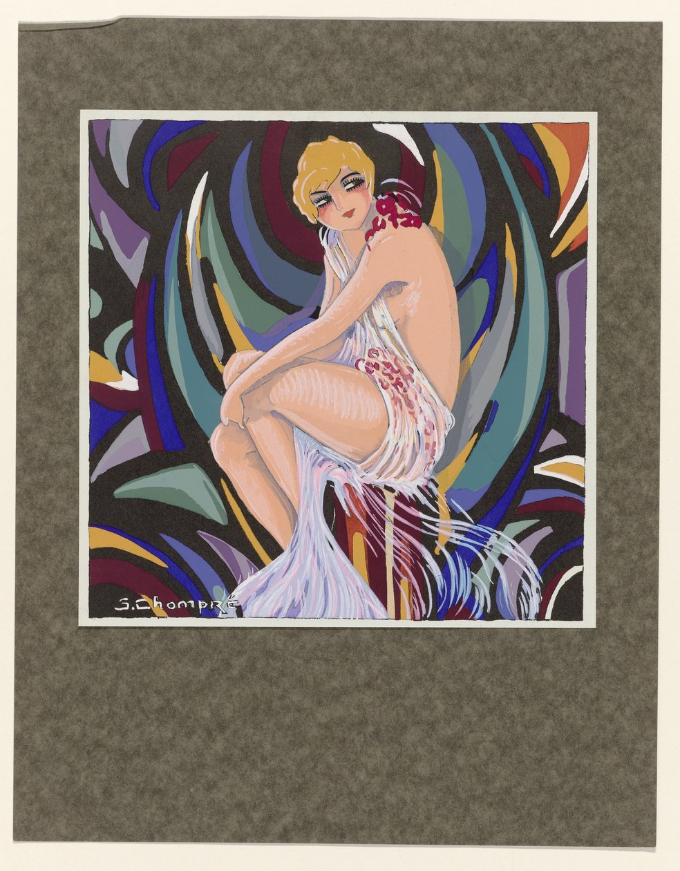 Femmes Modernes, 1926: Sittande kvinna, med draperi. av S Chompré