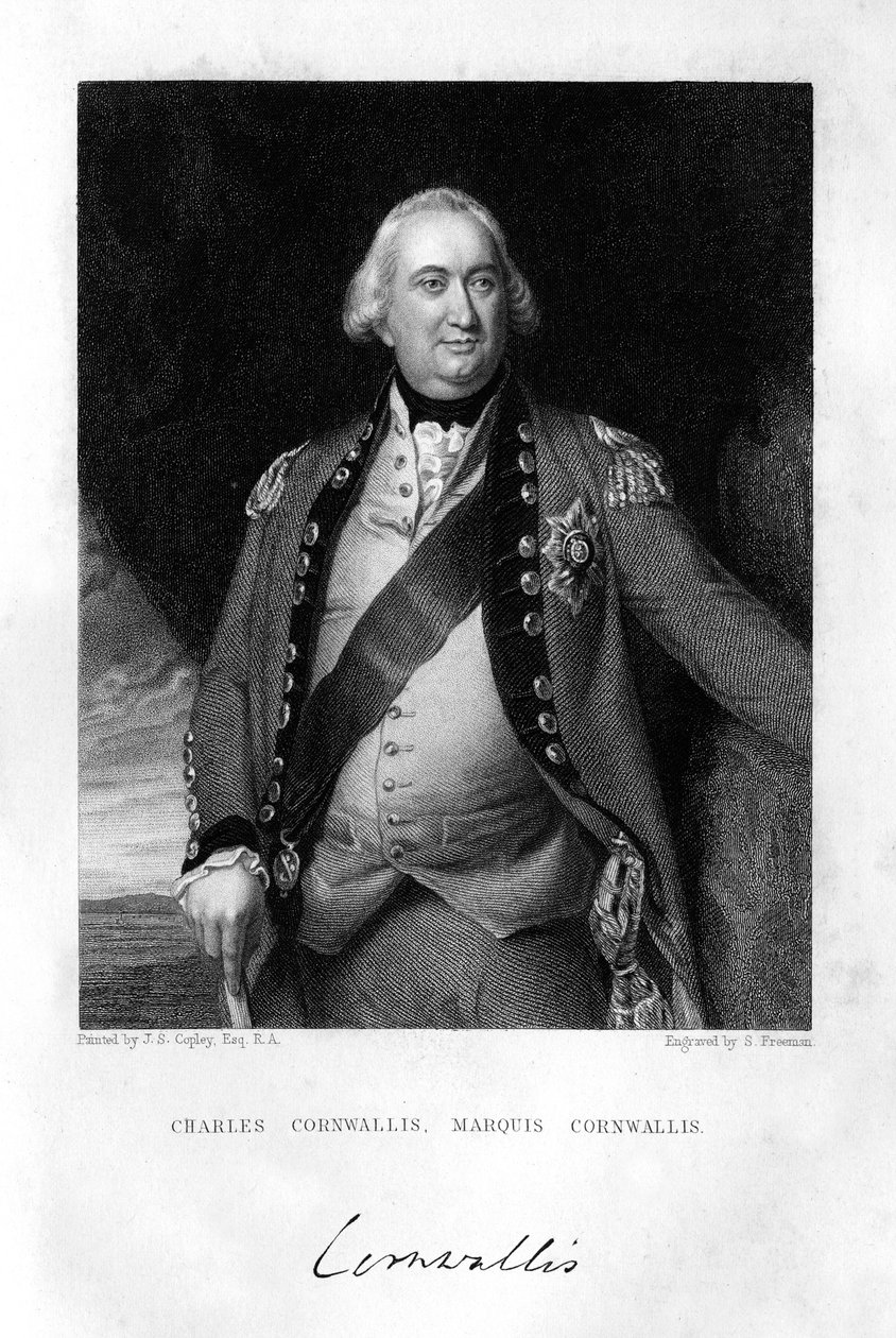 Charles Cornwallis 1738-1805, första markisen Cornwallis, 1839. av S. Freeman