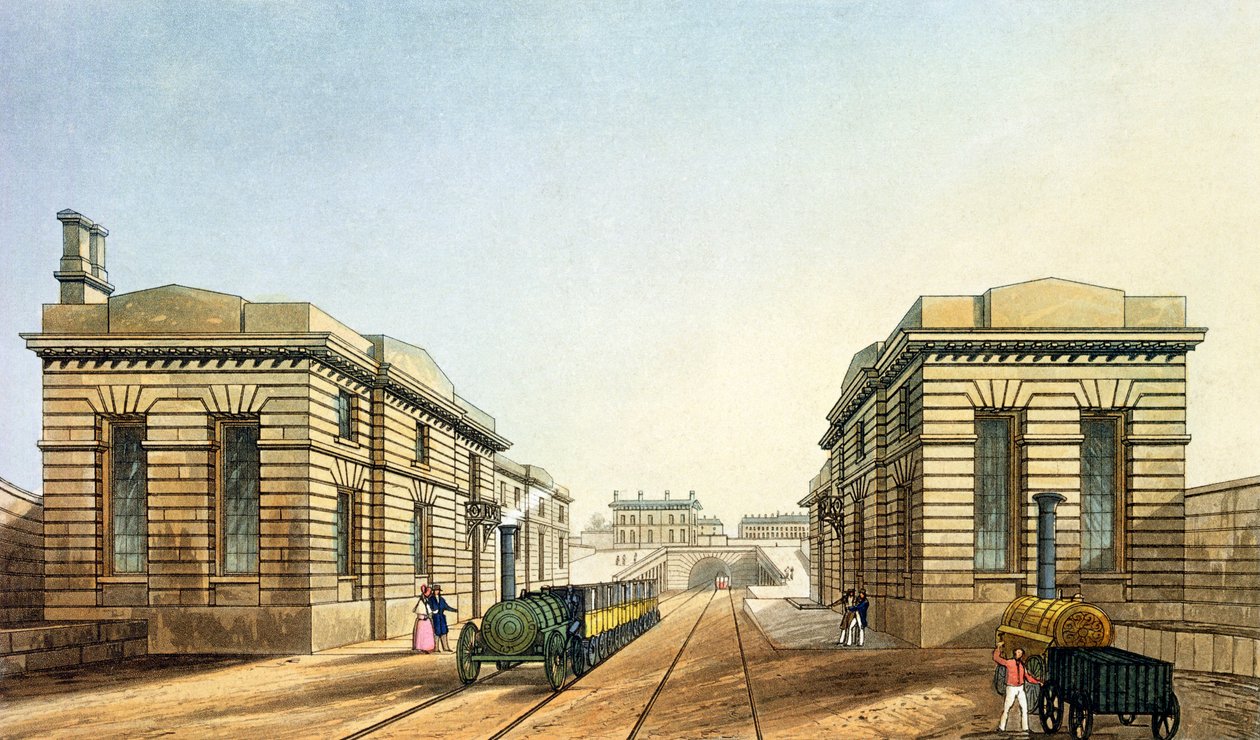 Edge Hill Station, End of the Tunnel, från "Liverpool and Manchester Railway", graverad av John Harris, pub. av Ackermann und Co., 1836 av S. Kelper