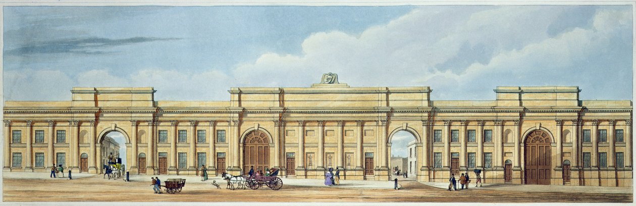 Ny Grand Entrance till Liverpool och Manchester Railway, Lime Street, Liverpool, från "Liverpool and Manchester Railway", graverad av John Harris, pub. av Ackermann und Co., 1836 av S. Kelper
