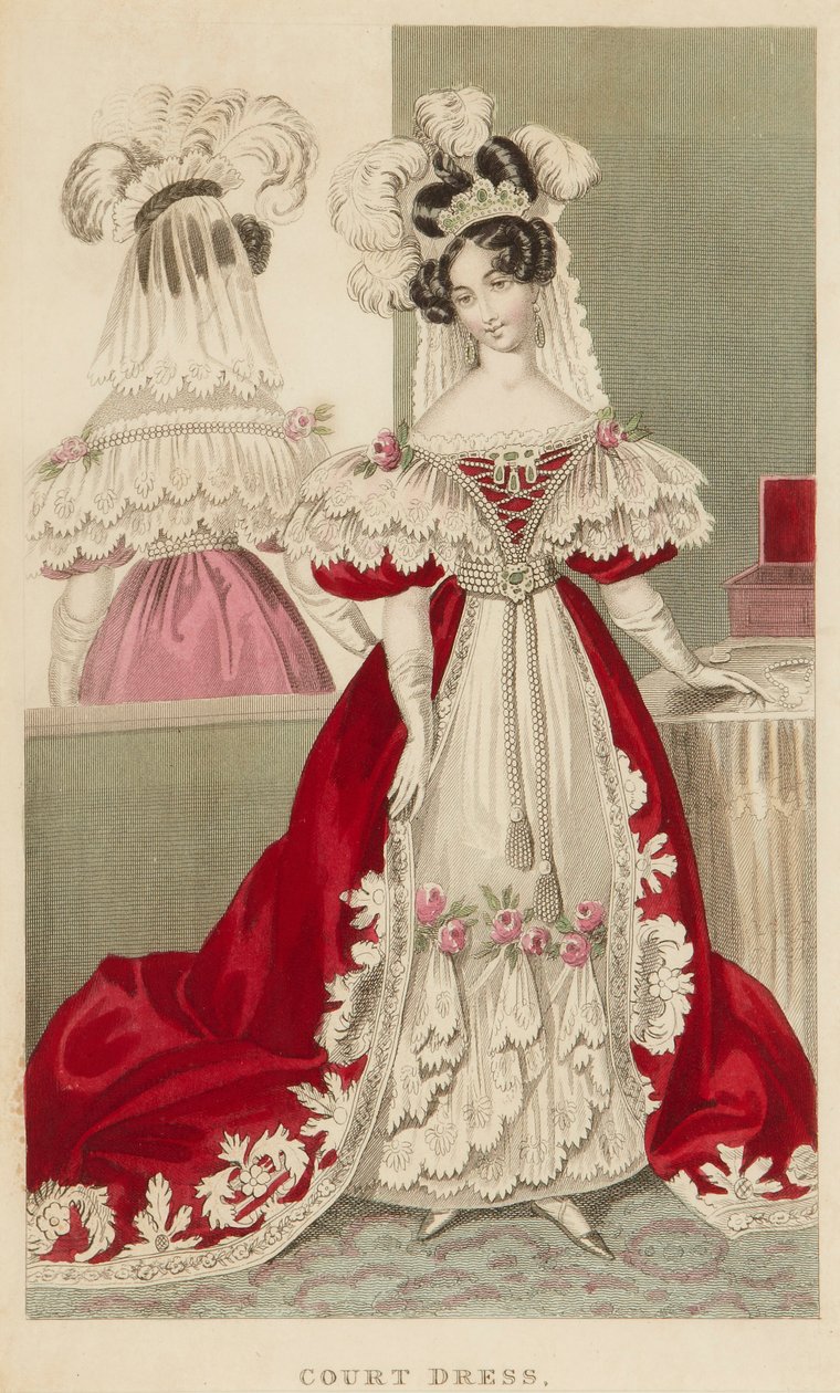 Hofklänning, ca 1831 (handfärgad etsning) av S. Robinson