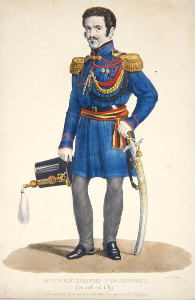 Emmanuel Vanderlinden, general baron av Hooghvorst, befälhavare för Belgiens civilgarde, graverad av F. Judenne. av S. de Droogers