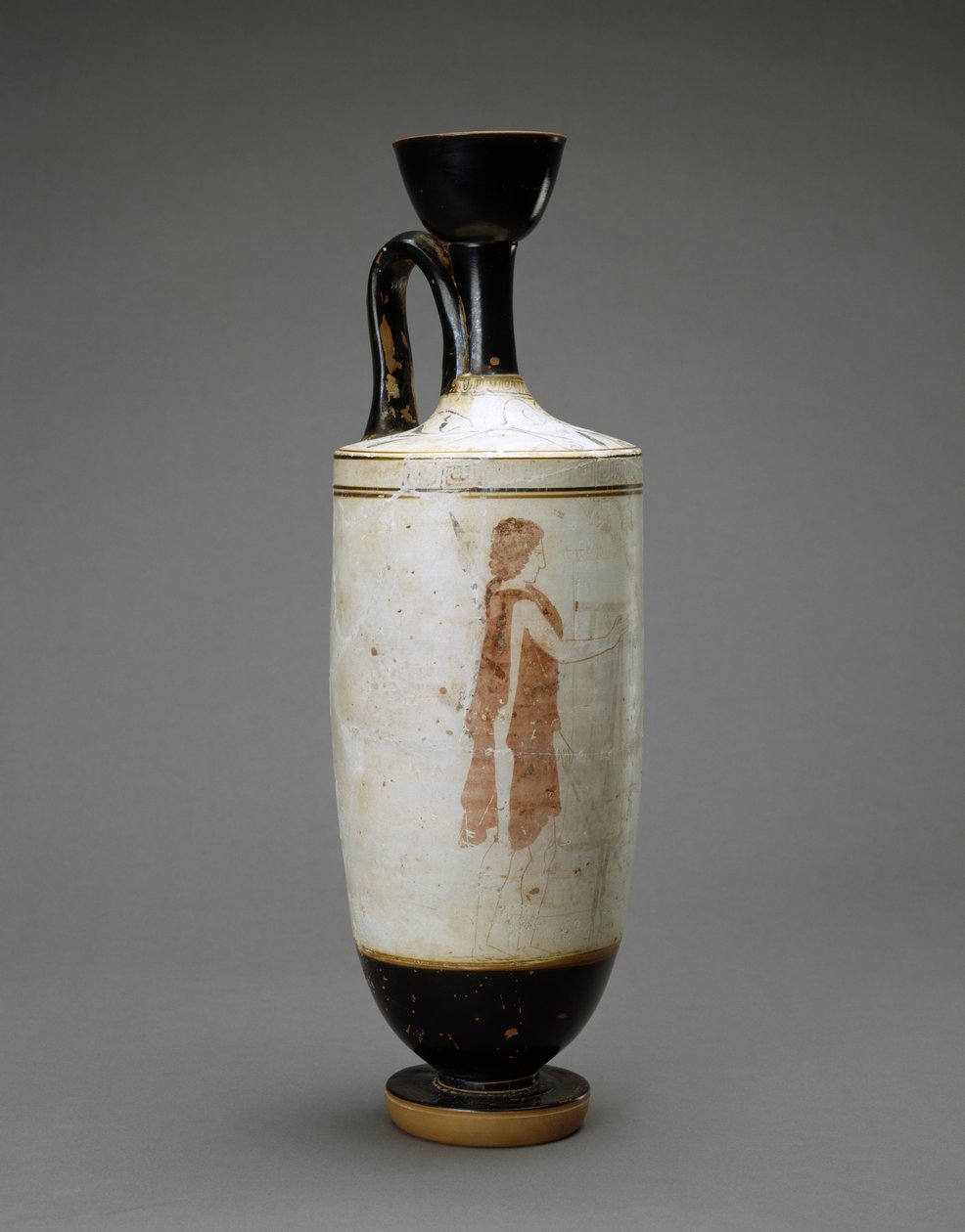 White Ground Lekythos med ung kvinna vid en grav, 450-440 f.Kr. (terrakotta med vit botten) av Sabouroff Painter (attr. to)