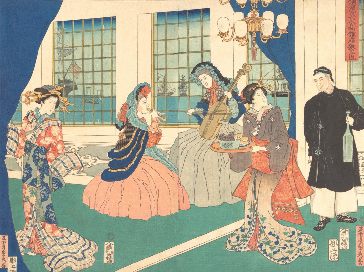 Salongen för ett utländskt företag i Yokohama, 9:e månaden, 1861. av Sadahide Utagawa