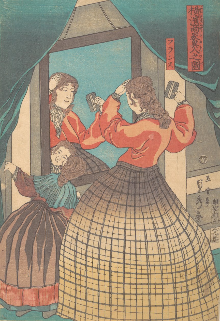 French Woman and Girl, från serien Foreign Merchants in Yokohama, 1861. av Sadahide Utagawa