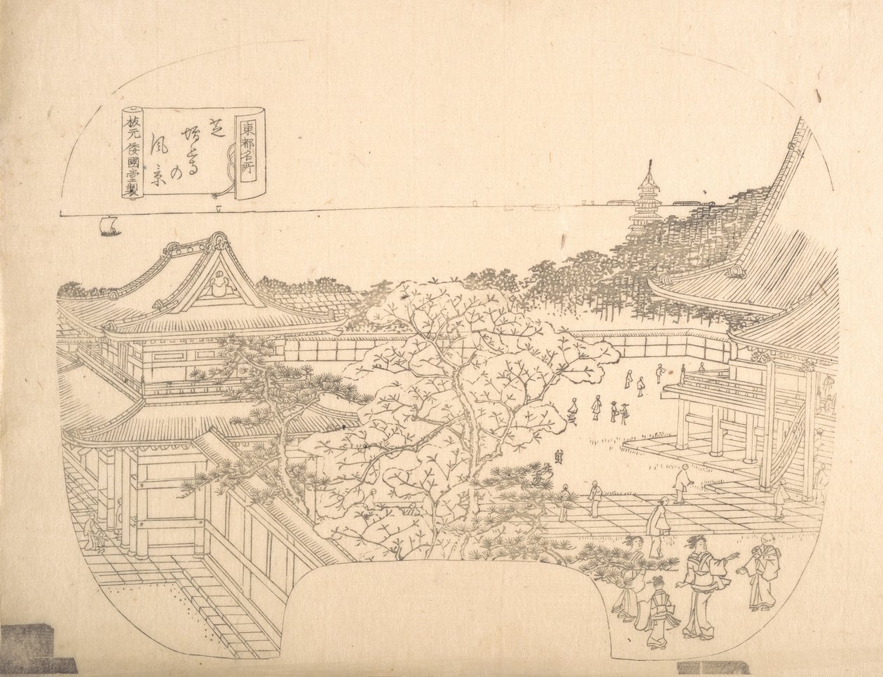 Proof Line-Block Print for Fan, 1800-talet. av Sadahide Utagawa
