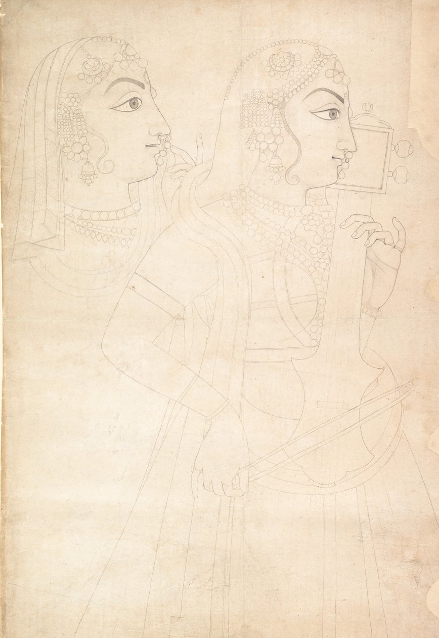 Sångare och Sarinda Player, ca. 1800. av Sahib Ram
