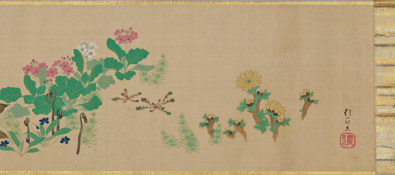 Blommor och fåglar under de fyra årstiderna av Sakai Hoitsu