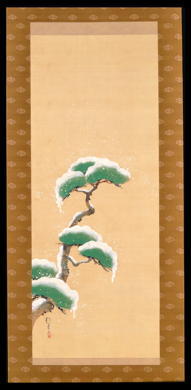 Hängande rulla föreställande en snöklädd tall, från A Triptych of the Three Seasons, japansk, tidigt 1800-tal av Sakai Hoitsu