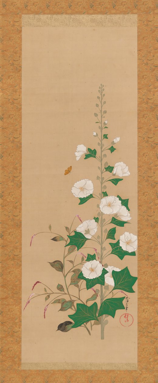 Hollyhocks and Princes-Feather Flowers, tidigt 1800-tal. av Sakai Oho
