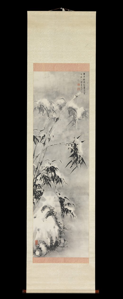 Bambu och sten i snö, våren 1750. av Sakaki Hyakusen