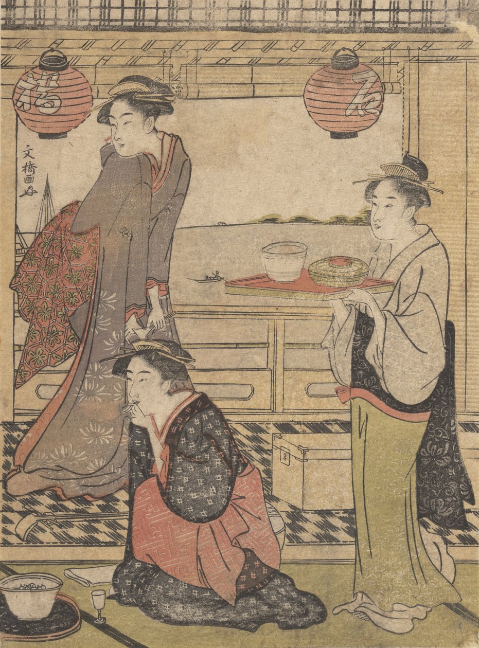En underhållning på Shinagawa, ca. 1788., ca. 1788. av Sakuragawa Bunkyo
