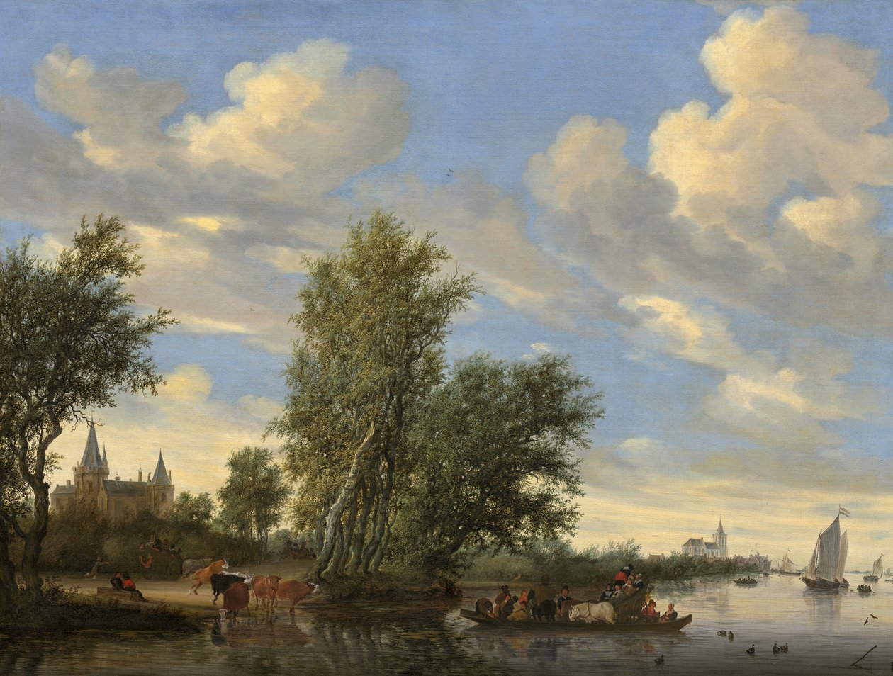 River Landscape with Ferry av Salomon van Ruisdael or Ruysdael