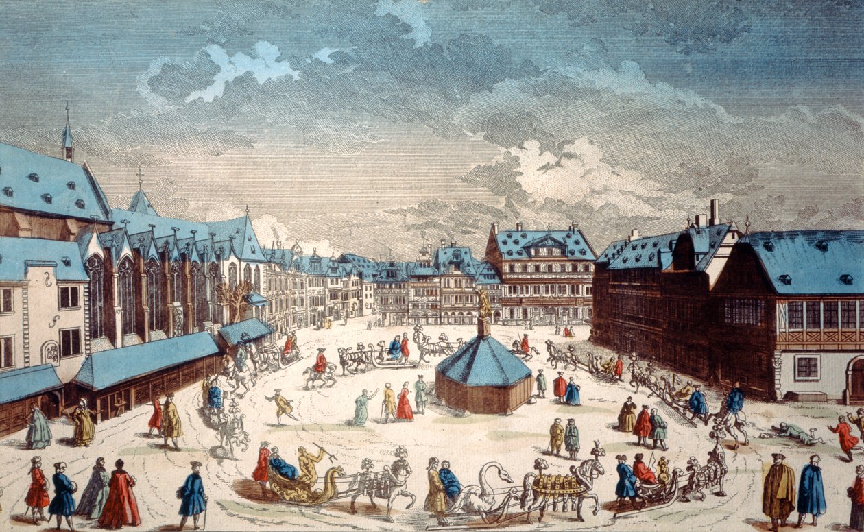 Vy över Liebfrauenberg-torget på vintern, Frankfurt am Main, 1738 av Salomon Kleiner
