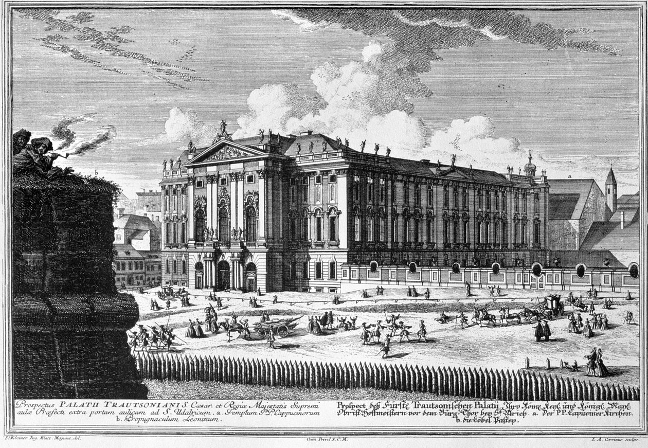 Utsikt över Trautsonpalatset byggt för greve Johann Leopold Donat Trautson, ritat av Johann Bernard Fischer von Erlach (1656-1723) 1710, graverat av Johann-August Corvinus (1683-1738) av Salomon Kleiner