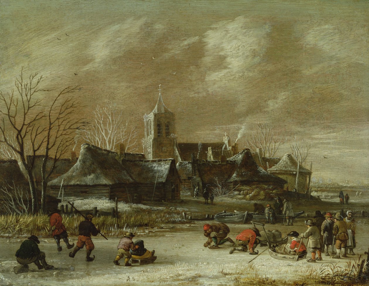 Stad på vintern med konståkning av Salomon Rombouts