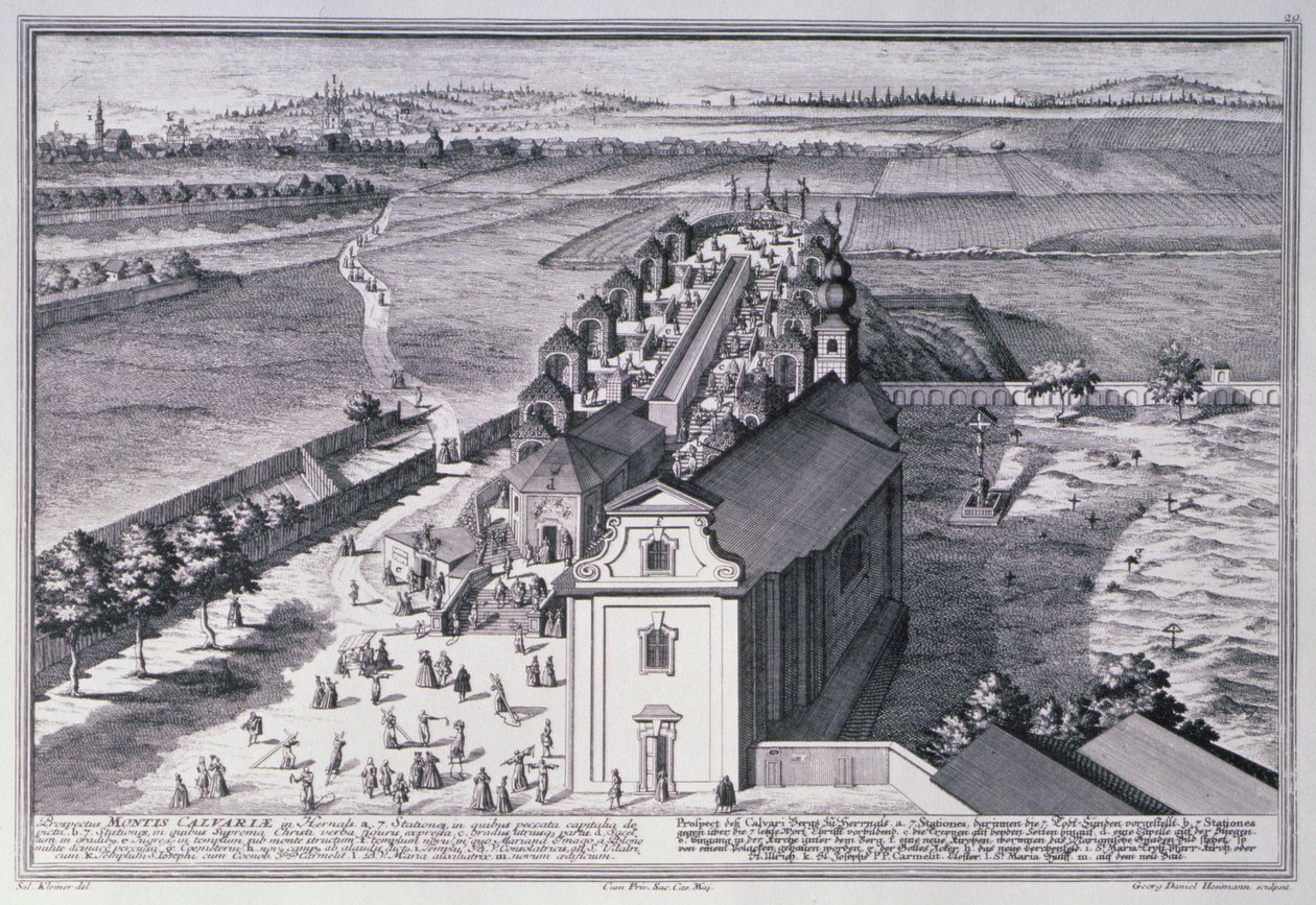 Utsikt över Golgata Hill nära Wien graverad av Georg-Daniel Heumann (1691-1759) av Salomon after Kleiner