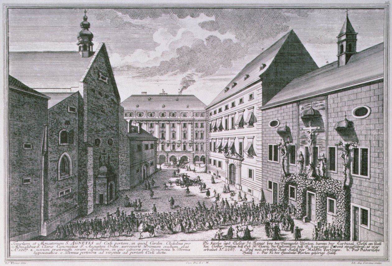 Utsikt över St. Agnes kyrka, Wien graverad av Johann-August Corvinus (1683-1738) av Salomon after Kleiner