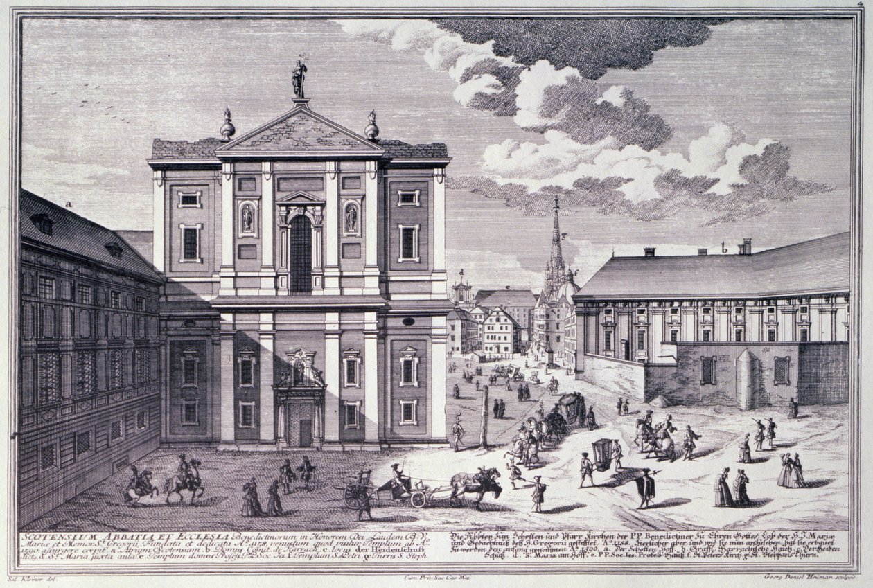 Utsikt över Schottenkirche (skotsk kyrka) graverad av George-Daniel Heumann (1692-1759) av Salomon after Kleiner