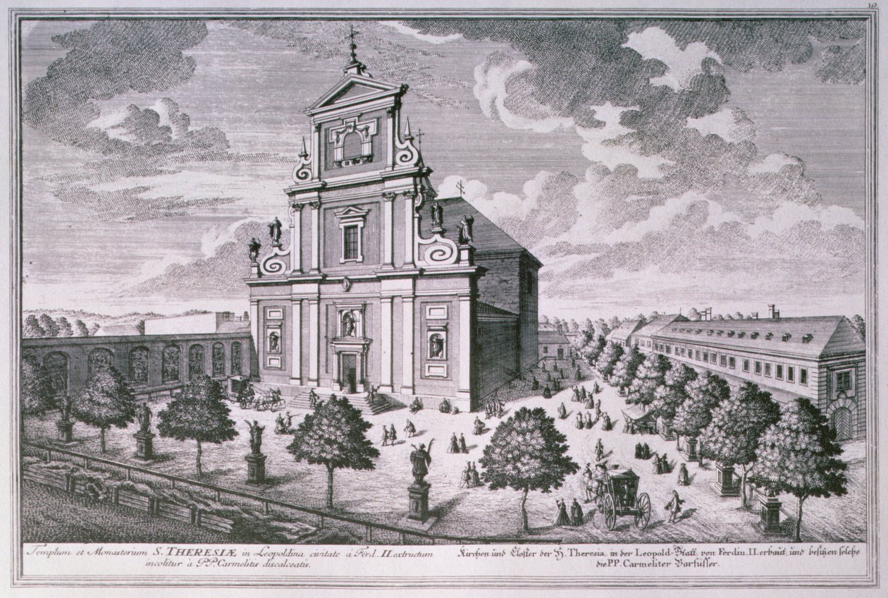 Vy över kyrkan och klostret St. Theresa, Wien av Salomon after Kleiner